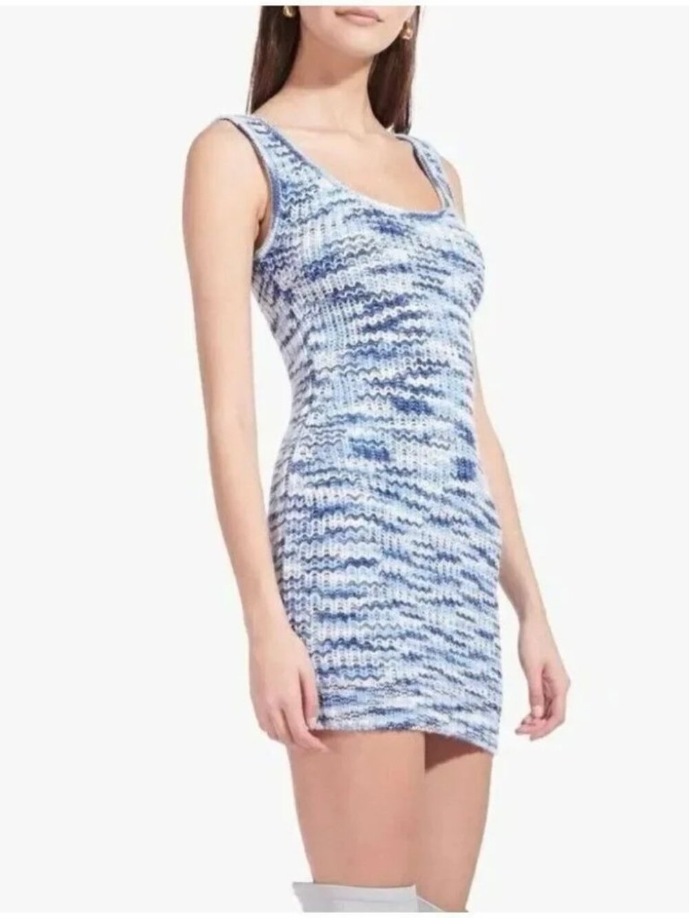 STAUD Gardenia Blue White Marled Knit Mini Dress size S